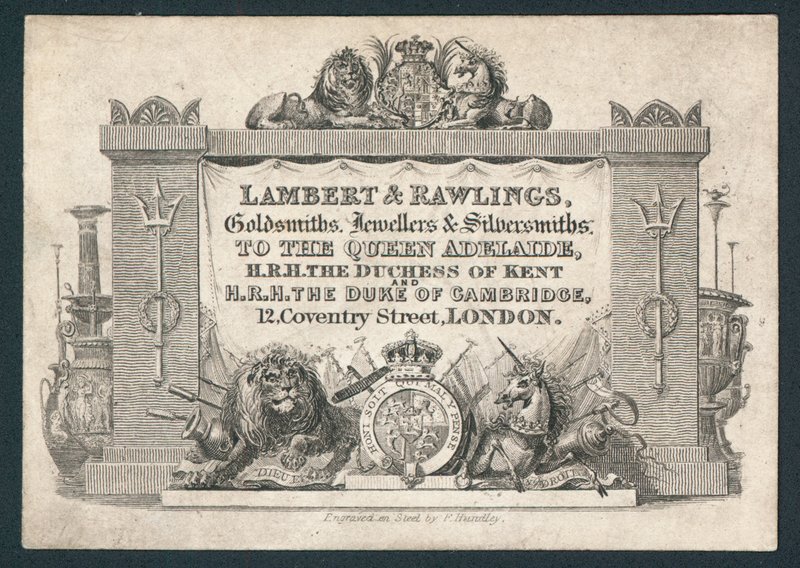 Lambert & Rawlings, Goldschmiede, Juweliere & Silberschmiede, Visitenkarte von English School