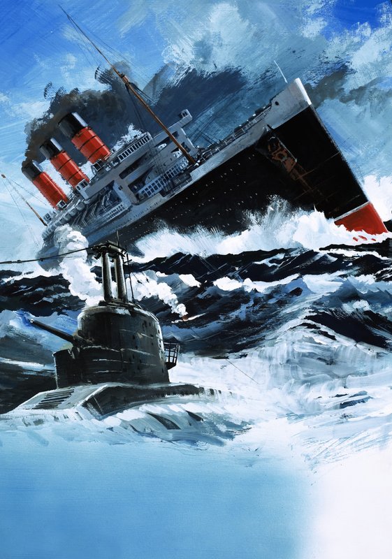 Linienschiff wird von einem U-Boot versenkt von English School