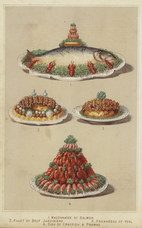 Fleisch- und Meeresfrüchtegerichte von English School