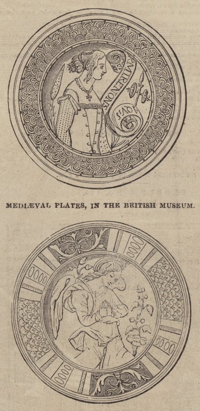 Mittelalterliche Platten, im British Museum (Gravur) von English School