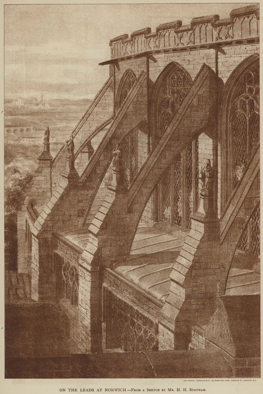 Auf den Dächern in Norwich (Gravur) von English School