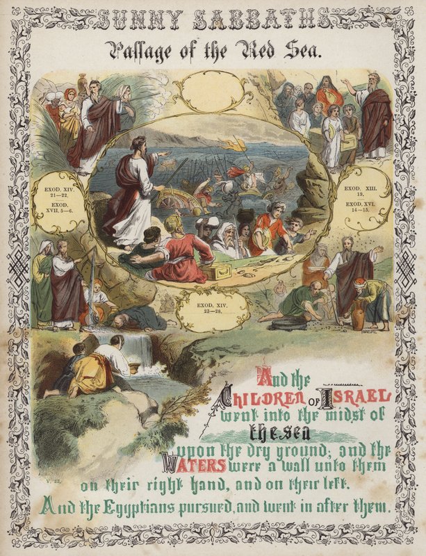 Durchquerung des Roten Meeres (farbige Gravur) von English School