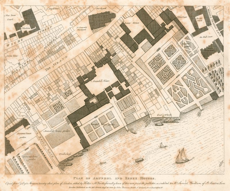 Plan von Arundel und Essex Houses, London von English School