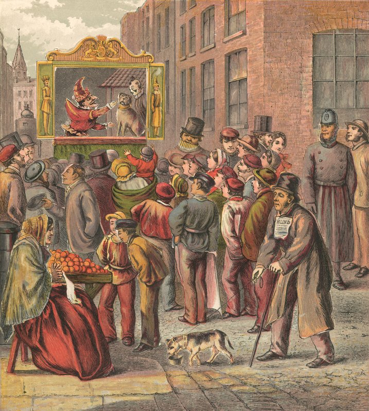 Punch-und-Judy-Show auf der Straße von English School