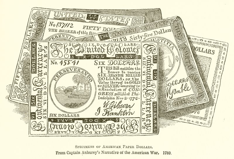Beispiele amerikanischer Papierdollars von English School
