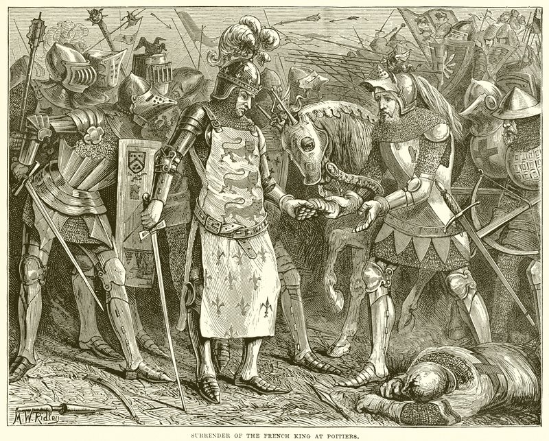 Die Kapitulation des französischen Königs in Poitiers von English School