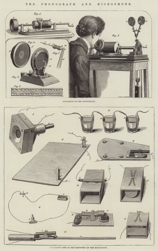 Das Phonograph und Mikrofon (Stich) von English School