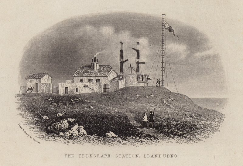 Die Telegraphenstation, Llandudno (Stich) von English School