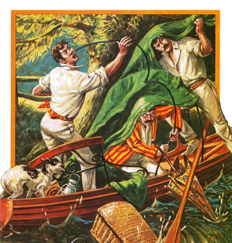 Drei Männer in einem Boot von English School