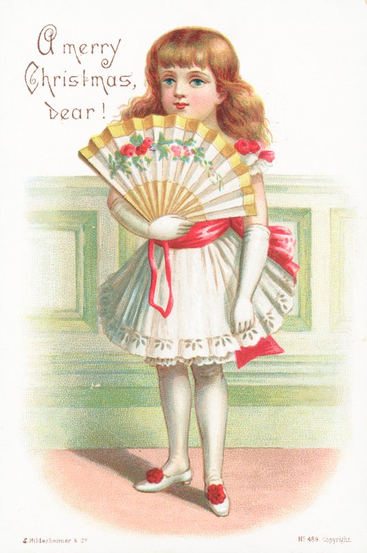 Junges Mädchen mit Fächer, Weihnachtskarte von English School
