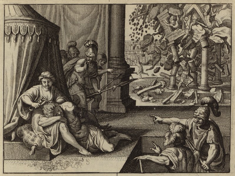 Delila schneidet Samson die Haare (Gravur) von European School