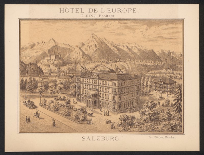 Hotel-Handelskarte (farbige Gravur) von European School