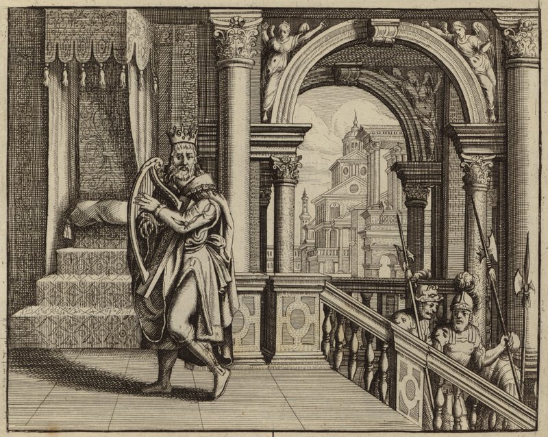 König David spielt die Harfe (Stich) von European School