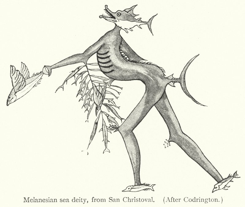 Melanesische Meeresgottheit, von San Christoval (Gravur) von European School