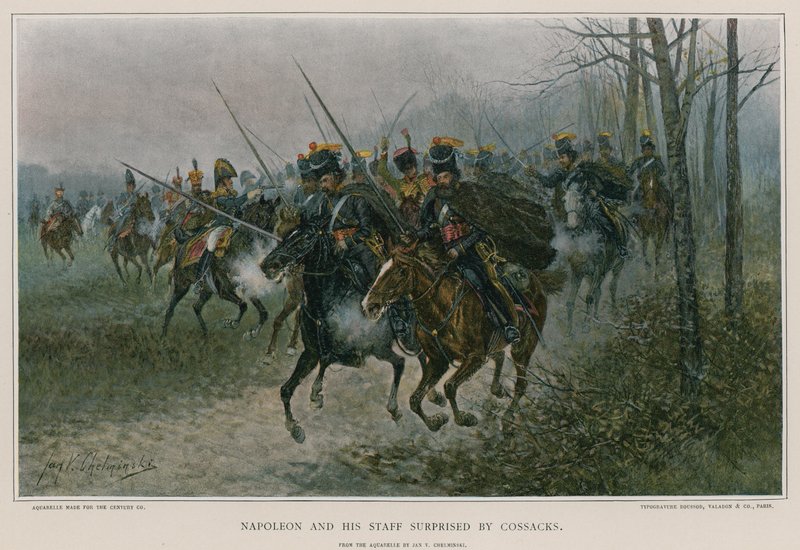 Napoleon und sein Stab von Kosaken überrascht von European School