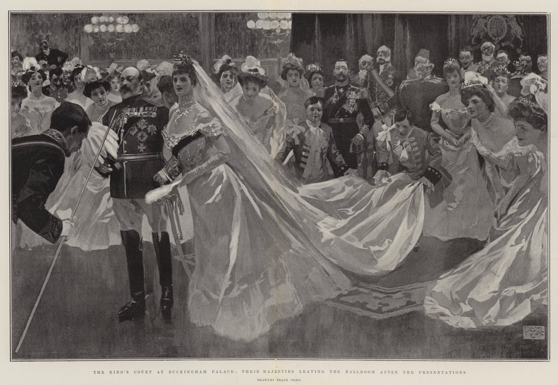 Der Hof des Königs im Buckingham Palace, Ihre Majestäten verlassen den Ballsaal nach den Präsentationen von Frank Craig