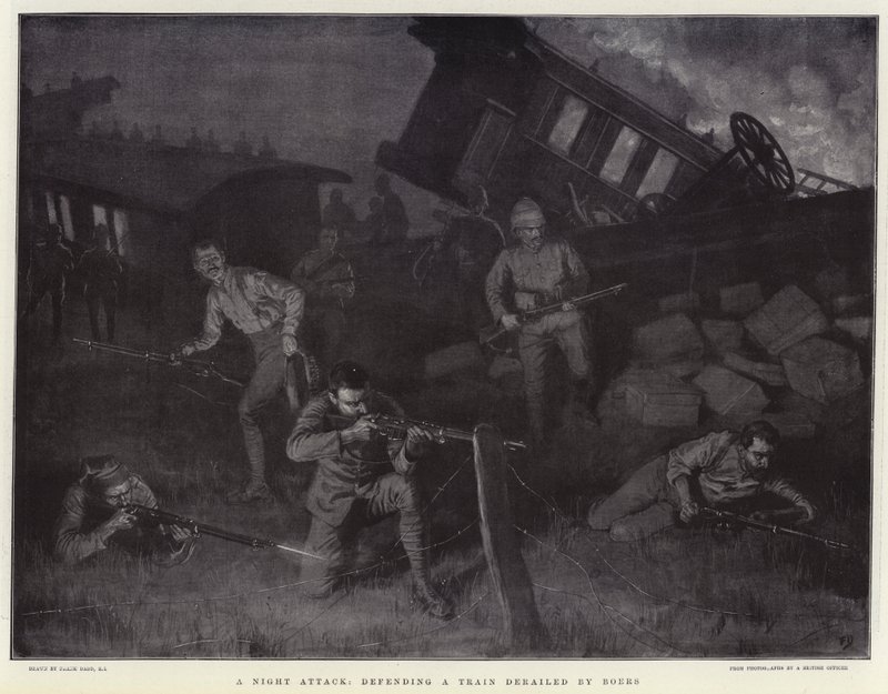 Ein Nachtangriff, Verteidigung eines von Buren entgleisten Zuges von Frank Dadd