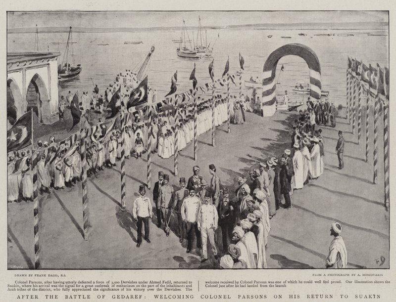 Nach der Schlacht von Gedaref, Begrüßung von Colonel Parsons bei seiner Rückkehr nach Suakin von Frank Dadd