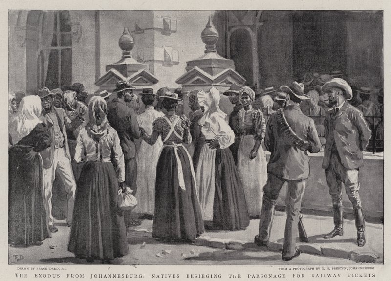 Der Exodus aus Johannesburg, Eingeborene belagern das Pfarrhaus für Bahntickets von Frank Dadd