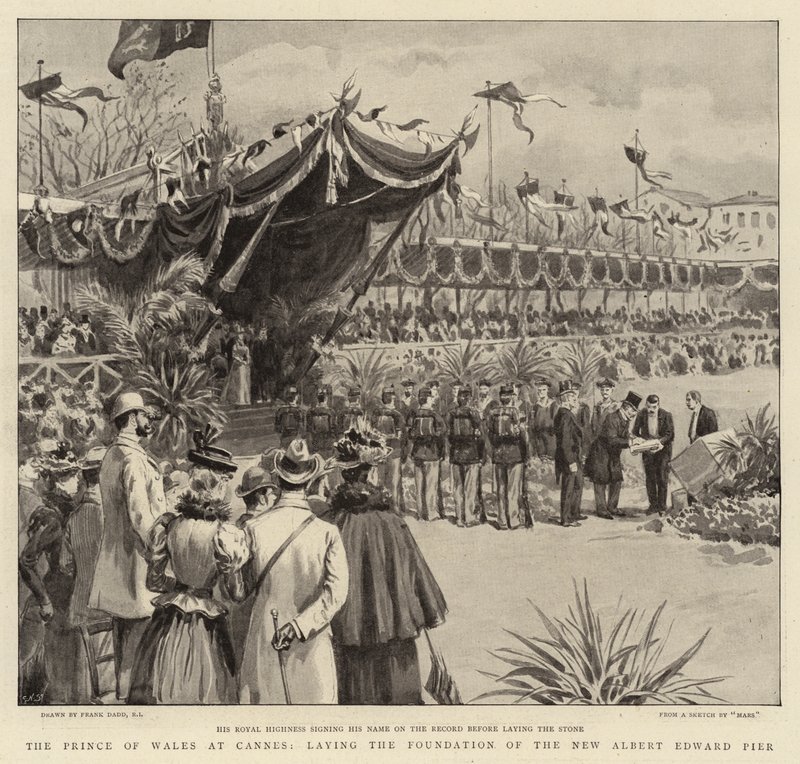Der Prinz von Wales in Cannes, legt den Grundstein des neuen Albert Edward Piers von Frank Dadd