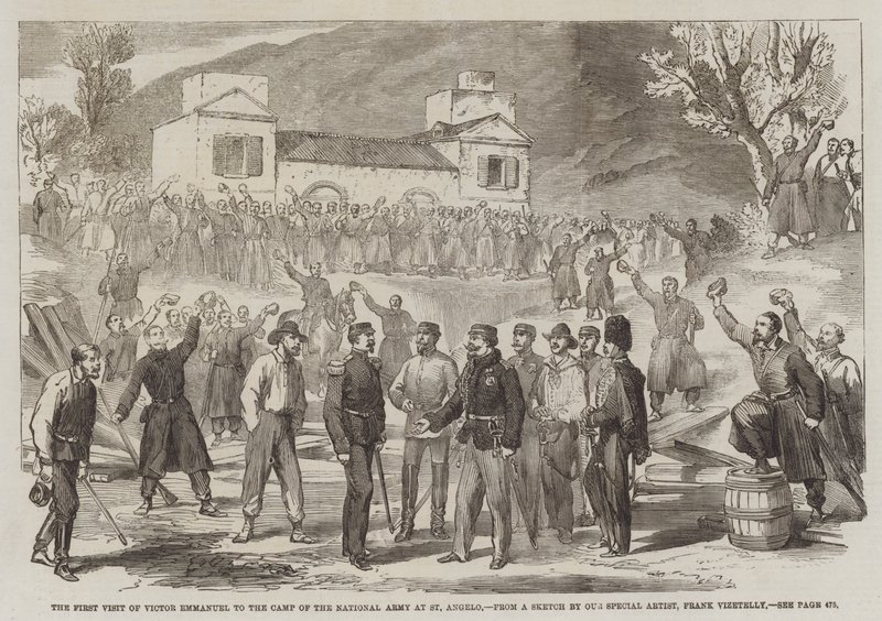 Der erste Besuch von Viktor Emanuel im Lager der Nationalarmee in St. Angelo von Frank Vizetelly