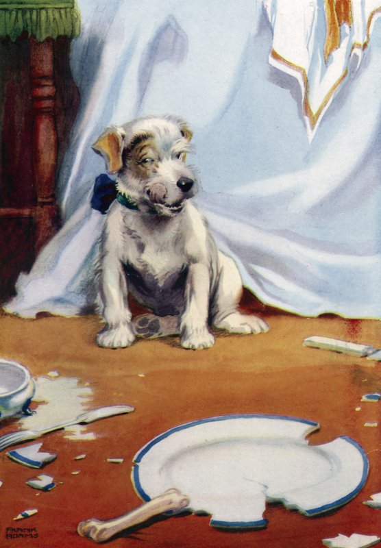 Hund mit zerbrochenem Teller von Frank Adams