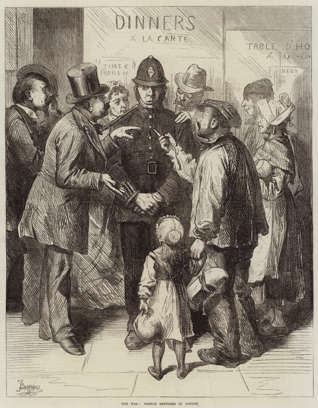 Der Krieg, französische Flüchtlinge in London von Frederick Barnard