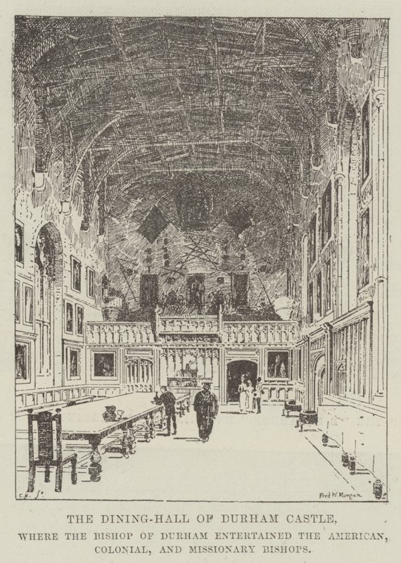 Der Speisesaal von Durham Castle, wo der Bischof von Durham die amerikanischen, kolonialen und missionarischen Bischöfe bewirtete von Frederick Morgan