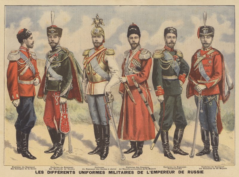 Verschiedene Militäruniformen des russischen Zaren von French School