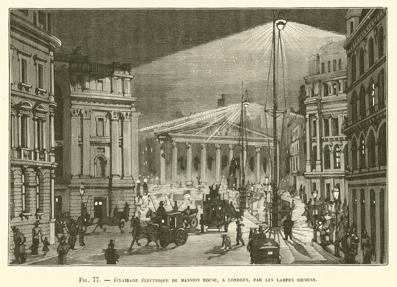 Elektrische Beleuchtung des Mansion House in London durch Siemens-Lampen von French School