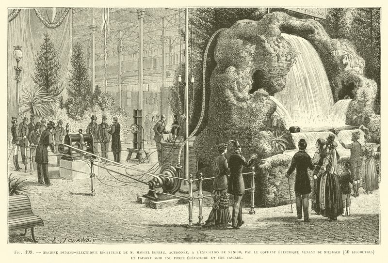 Dynamo-elektrische Empfangsmaschine von M. Marcel Deprez, betrieben auf der Ausstellung in München von French School