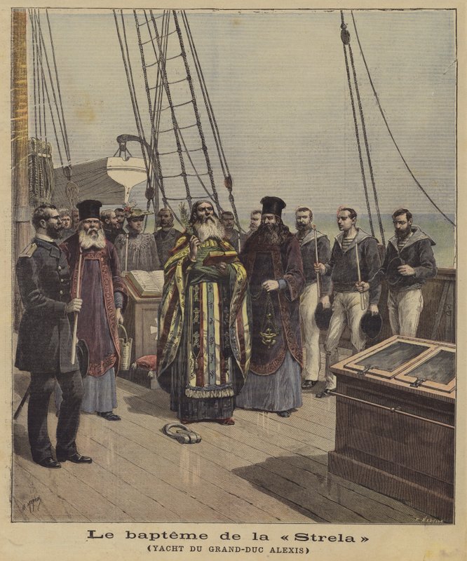 Die Taufe der Strela, der Yacht des Großherzogs Alexis von Russland von French School