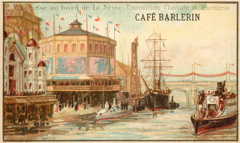 Blick von den Ufern der Seine auf die Fluss- und Meeresausstellung, Paris, 1875 von French School