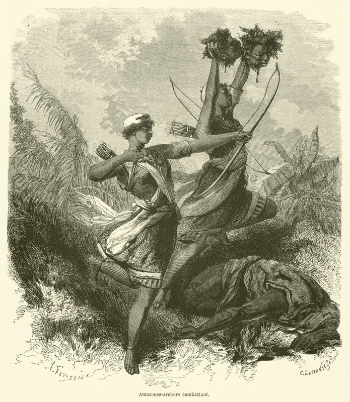 Amazone-Bogenschützen im Kampf (Gravur) von French School
