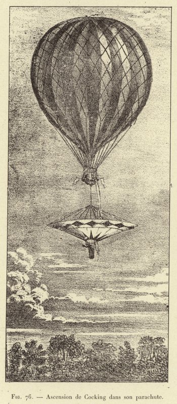 Aufstieg von Cocking in seinem Fallschirm von French School