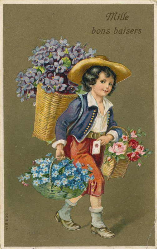 Junge trägt Blumen von French School