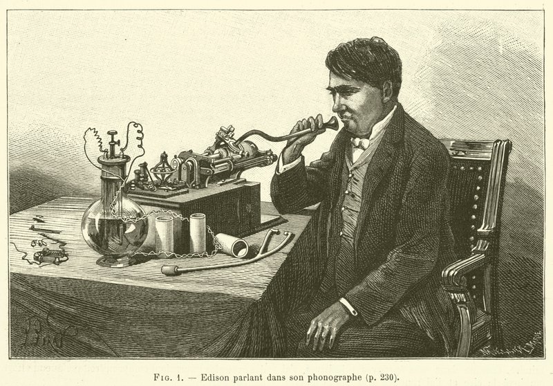 Edison spricht in sein Phonograph von French School