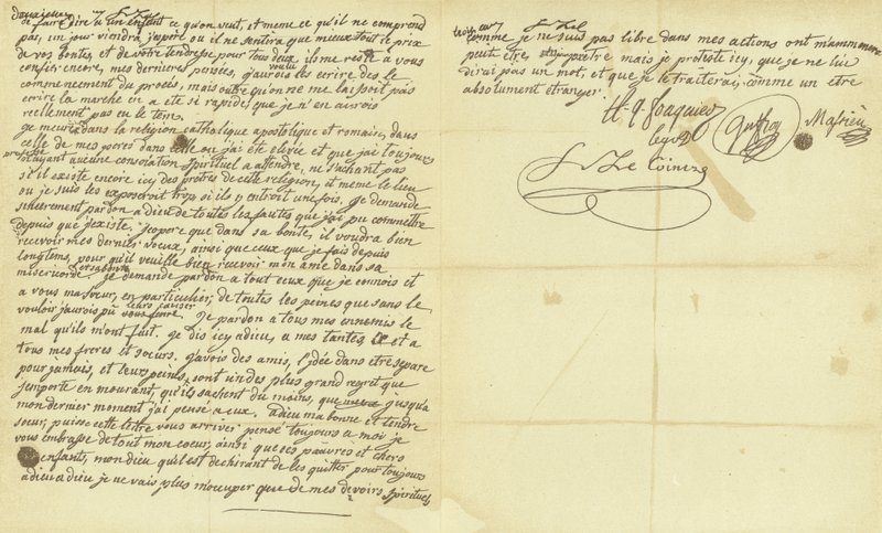Faksimile des Testaments von Marie Antoinette von French School