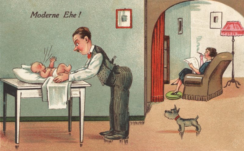 Vater wechselt ein Baby von French School