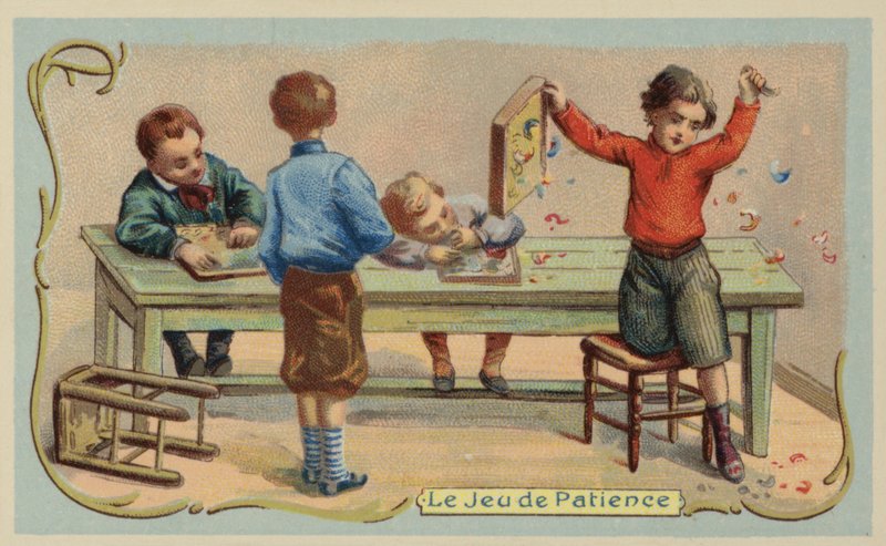 Geduldsspiel (Chromolithografie) von French School