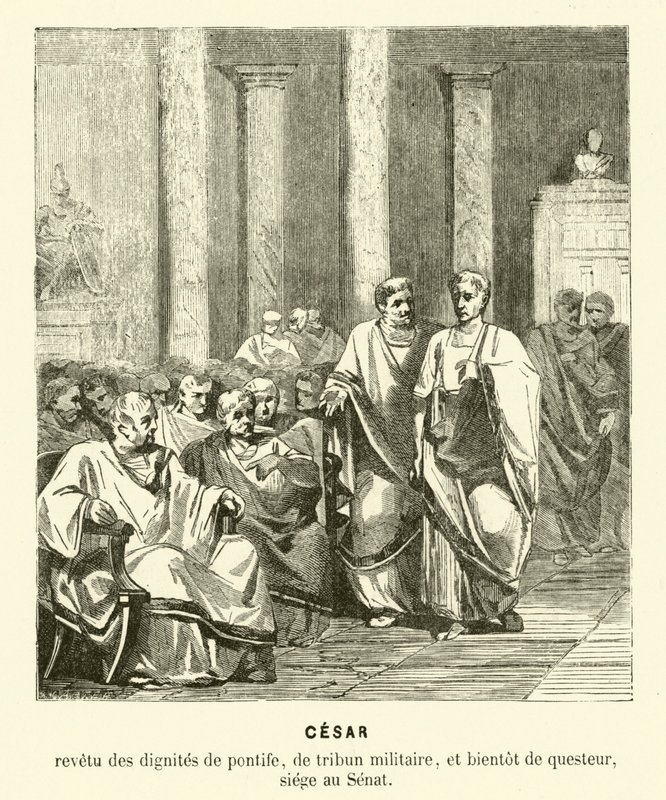 Julius Caesar im römischen Senat von French School