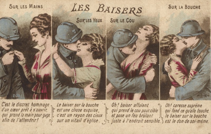 Küssendes Paar (Farblithografie) von French School