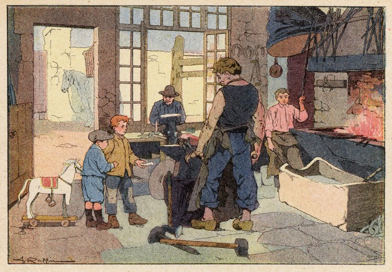 Der Schmied (Farblithografie) von French School