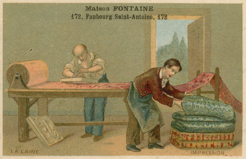 Maison Fontaine Handelskarte, Wollendruck von French School