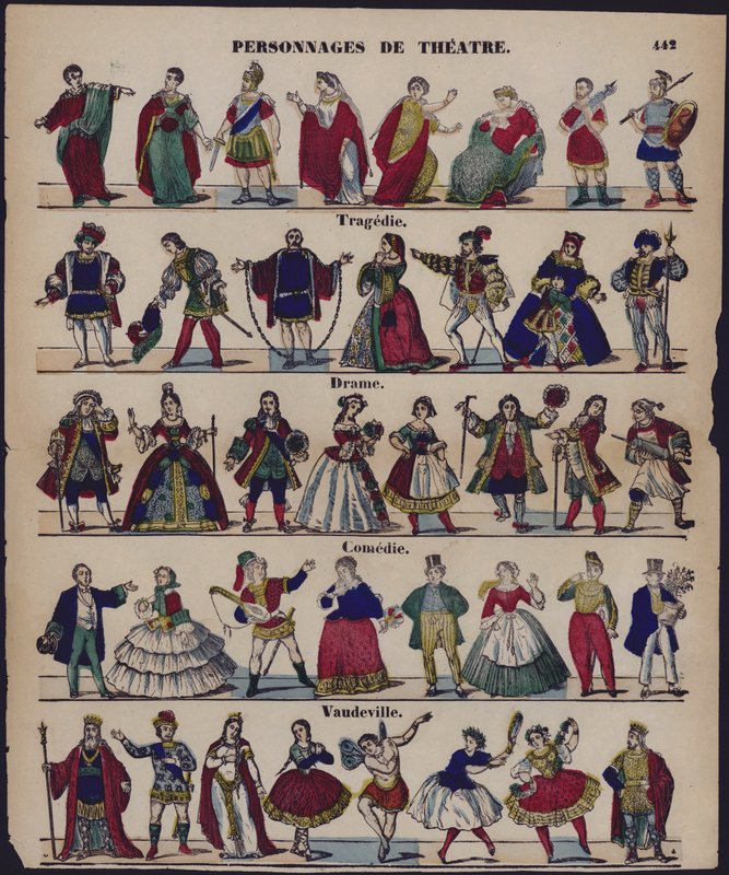 Theaterfiguren (farbige Gravur) von French School