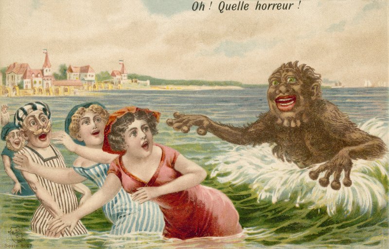 Schwimmer von einem Seeungeheuer verfolgt von French School