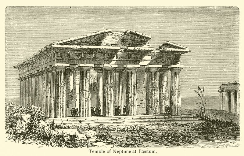 Tempel des Neptun in Paestum (Gravur) von French School