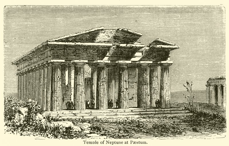 Tempel des Neptun in Paestum (Gravur) von French School