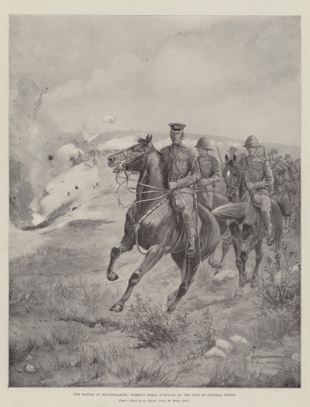 Die Schlacht von Elandslaagte, Feindliche Granate explodiert neben General White von George Derville Rowlandson