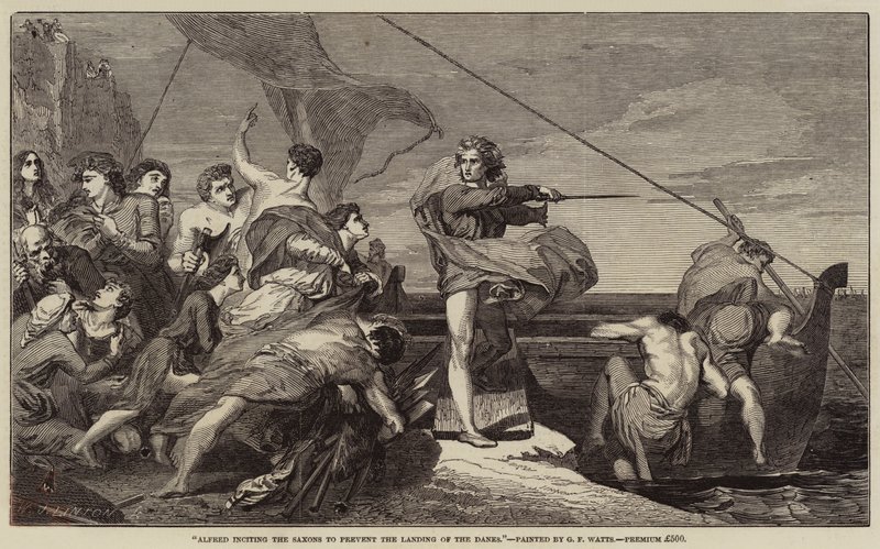 Alfred ermutigt die Sachsen, die Landung der Dänen zu verhindern von George Frederick Watts